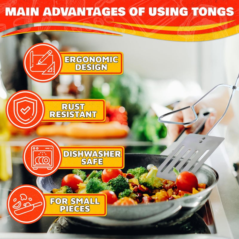 Cooking Concepts 14.3" Long Grill Tongs for Outdoor Grill â€“ Ergonomic 2-in-1 BBQ Spatula Tongs for Cooking Meat, Fish and Veggies, Multifunctional Grilling Spatula for Easy Gripping & Flipping â€“ Hamburger Flipper Tool - Image 4